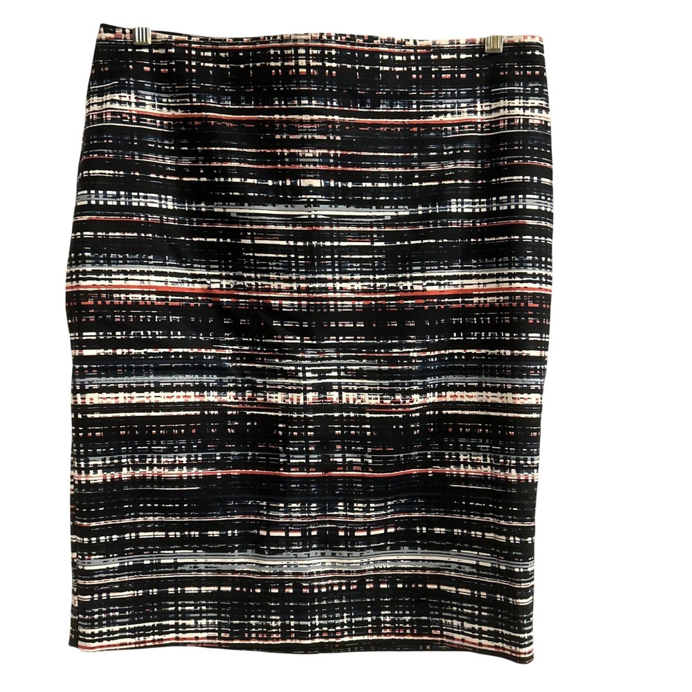 Ann Taylor Women Size‎ 12 Black Multi Color Stripe Pencil Skirt Knee Length